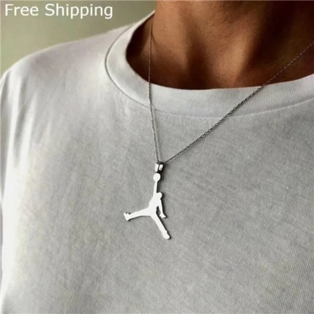 NEW Michael Jordan Jumpman 23 Basketball‎ SILVER Chain Necklace Pendant | GOAT